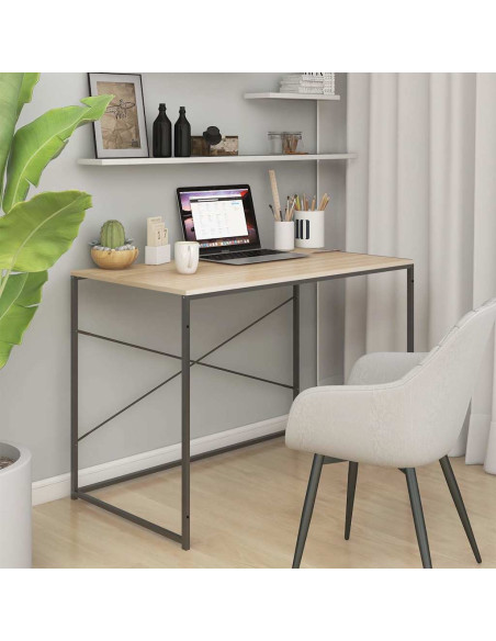 Scrivania Computer Nera e Rovere 110x60x70cm Legno Multistrato
