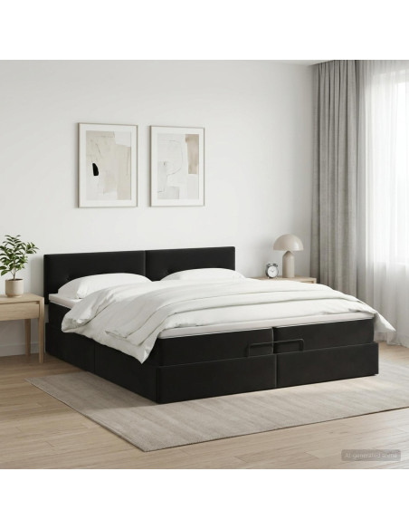 Letto ottomano con materasso Nero 200 x 200 cm Velluto