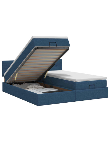 Letto ottomano con materasso con testiera 2 pz Blu Tessuto