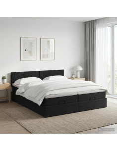 Letto ottomano con materasso con testiera 2 pz Nero Tessuto