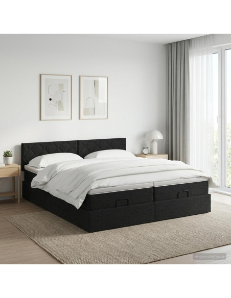 Letto ottomano con materasso con testiera 2 pz Nero Tessuto