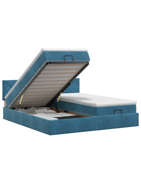 Letto ottomano con materasso 2 pz Blu Scuro Velluto