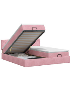Letto ottomano con materasso con testiera 2 pz Rosa Velluto