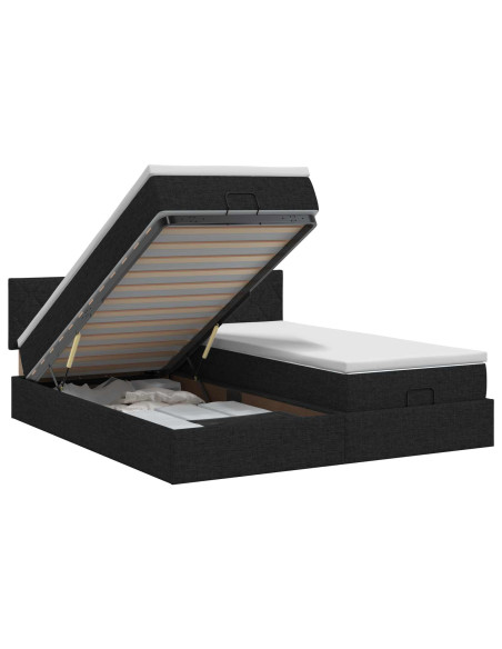 Letto ottomano con materasso con testiera 2 pz Nero Tessuto