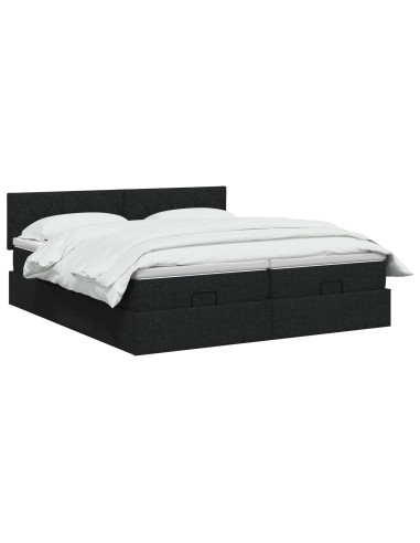 Letto ottomano con materasso con testiera 2 pz Nero Tessuto