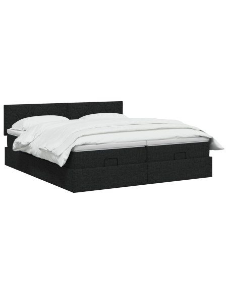 Letto ottomano con materasso con testiera 2 pz Nero Tessuto