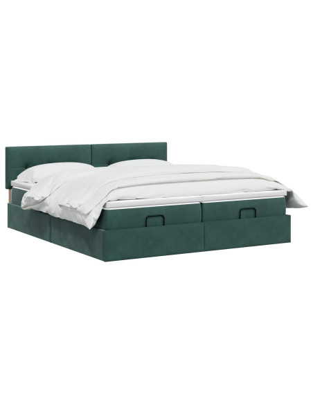 Letto ottomano con materasso 2 pz Verde Scuro Velluto