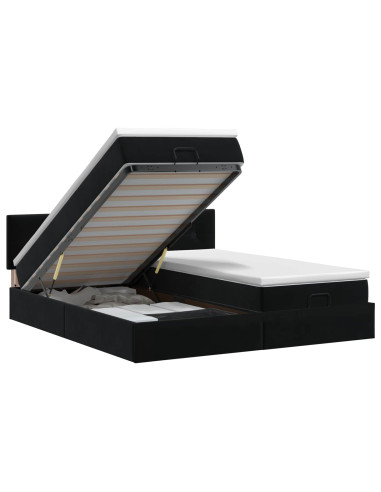 Letto ottomano con materasso con testiera 2 pz Nero Velluto