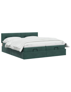 Letto ottomano con materasso 2 pz Verde Scuro Velluto 2