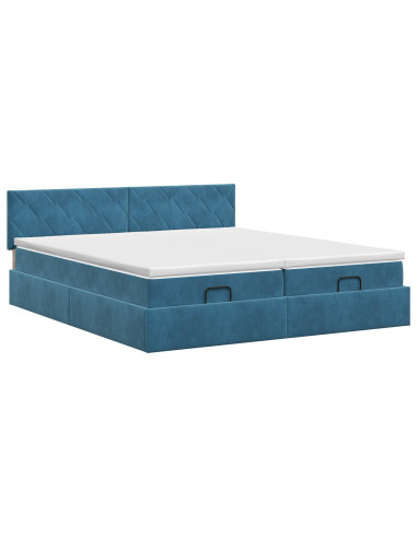 Letto ottomano con materasso 2 pz Blu Scuro Velluto
