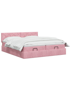 Letto ottomano con materasso con testiera 2 pz Rosa Velluto 2