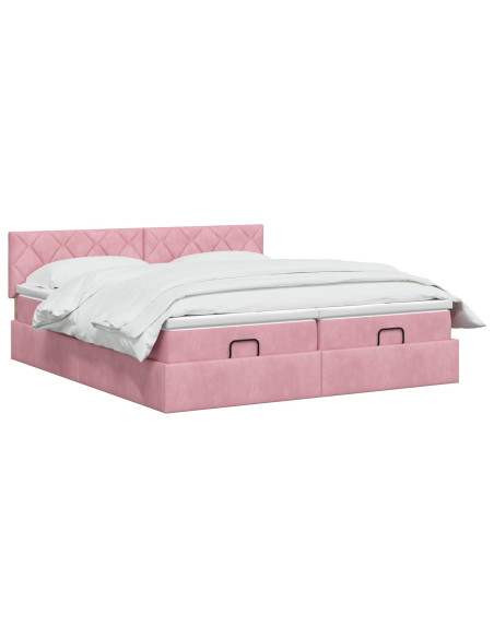 Letto ottomano con materasso con testiera 2 pz Rosa Velluto