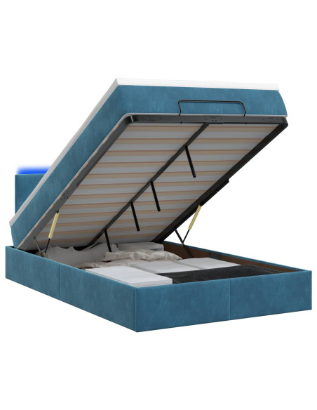 Letto Ottomano con Materasso e LED Blu scuro 120 x 190 cm