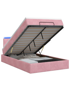 Letto Ottomano con Materasso e LED Rosa 120 x 190 cm Velluto