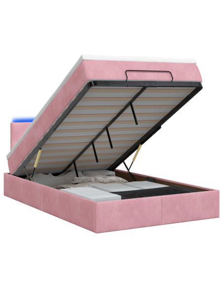 Letto Ottomano con Materasso e LED Rosa 120 x 190 cm Velluto