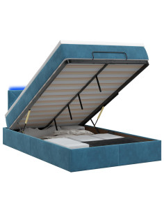 Letto Ottomano con Materasso e LED Blu scuro 120 x 190 cm