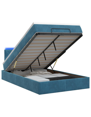 Letto Ottomano con Materasso e LED Blu scuro 120 x 190 cm