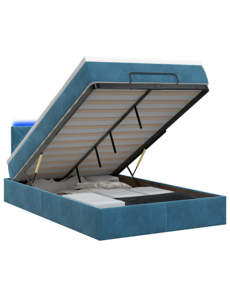 Letto Ottomano con Materasso e LED Blu scuro 120 x 190 cm