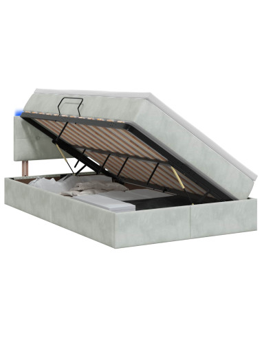 Letto con contenitore LED e materasso Grigio Chiaro