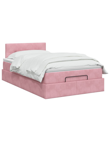 Letto Ottomano con Materasso e LED Rosa 120 x 190 cm Velluto