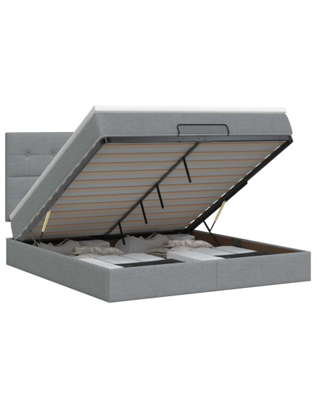 Letto ottomano con materasso Grigio Chiaro 160 x 200 cm Tessuto