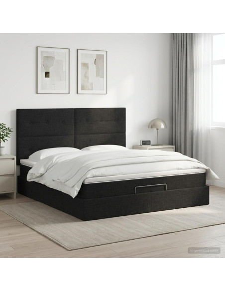 Letto ottomano con materasso Nero 160 x 200 cm Tessuto
