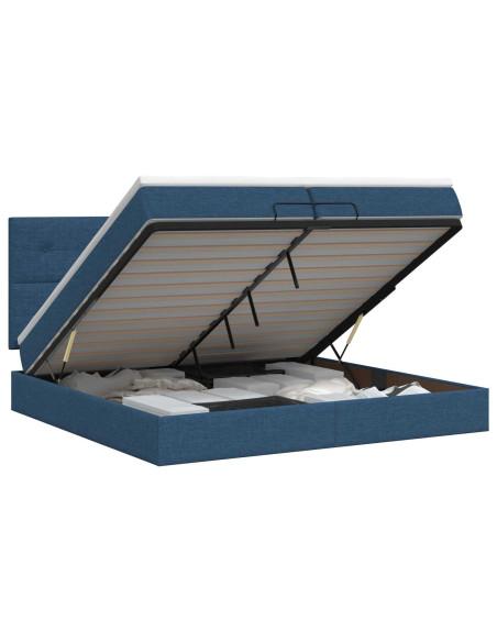 Letto ottomano con materasso Blu 200 x 200 cm Tessuto