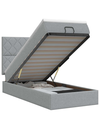 Letto ottomano con materasso Grigio Chiaro 100 x 200 cm Tessuto