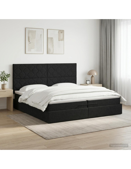 Letto ottomano con materasso Nero 200 x 200 cm Tessuto