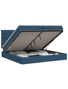 Letto ottomano con materasso Blu 200 x 200 cm Tessuto