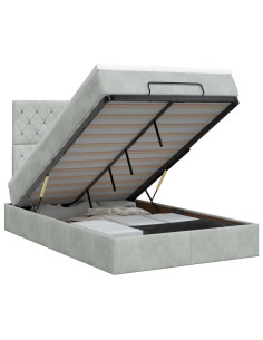 Letto ottomano con materasso Grigio Chiaro 120 x 190 cm Velluto