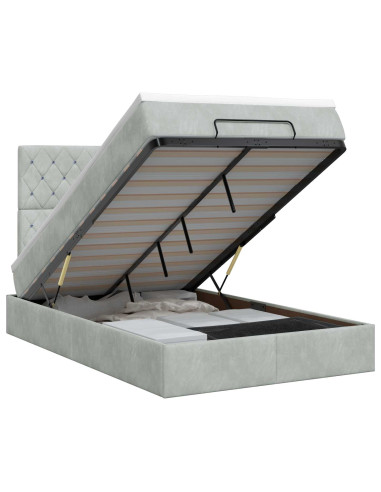Letto ottomano con materasso Grigio Chiaro 120 x 190 cm Velluto