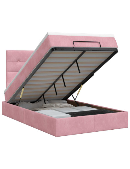 Letto ottomano con materasso Rosa 120 x 190 cm Velluto