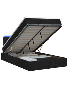 Letto Ottomano con Materasso e LED Nero 120 x 190 cm Tessuto