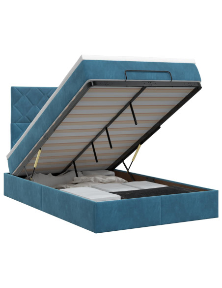 Letto ottomano con materasso Blu Scuro 120 x 190 cm Velluto