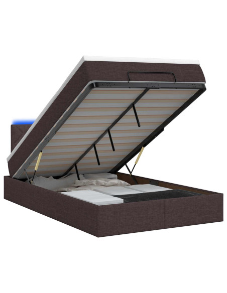 Letto Ottomano con Materasso e LED Marrone Scuro 120 x 190 cm