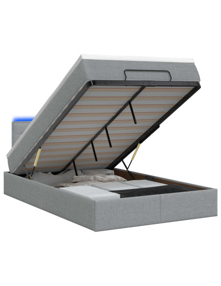 Letto Ottomano con Materasso e LED Grigio Chiaro 120 x 190 cm