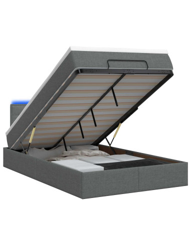 Letto Ottomano con Materasso e LED Grigio Scuro 120 x 190 cm
