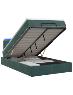 Letto Ottomano con Materasso e LED Verde Scuro 120 x 190 cm