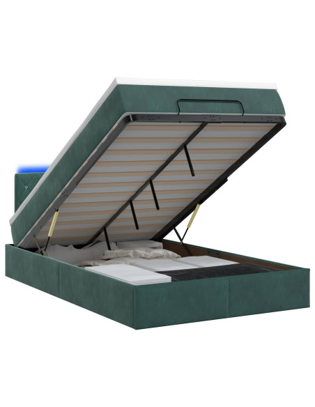 Letto Ottomano con Materasso e LED Verde Scuro 120 x 190 cm