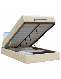 Letto Ottomano con Materasso e LED Crema 120 x 190 cm Tessuto