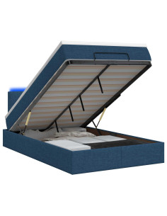 Letto Ottomano con Materasso e LED Blu 120 x 190 cm Tessuto