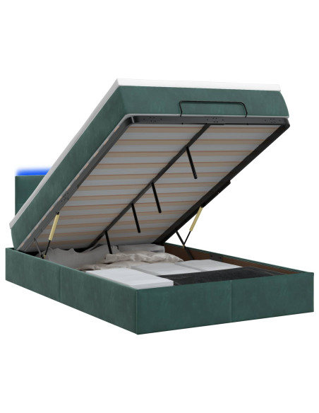 Letto Ottomano con Materasso e LED Verde Scuro 120 x 190 cm