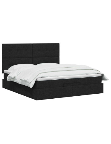 Letto ottomano con materasso Nero 160 x 200 cm Tessuto