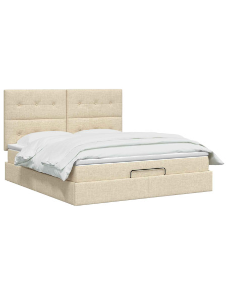 Letto ottomano con materasso Crema 180 x 200 cm Tessuto