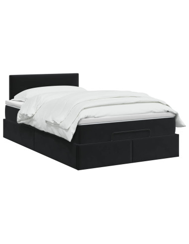 Letto Ottomano con Materasso e LED Nero 120 x 190 cm Velluto