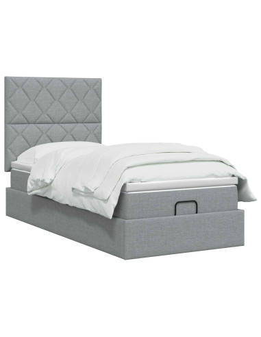 Letto ottomano con materasso Grigio Chiaro 100 x 200 cm Tessuto