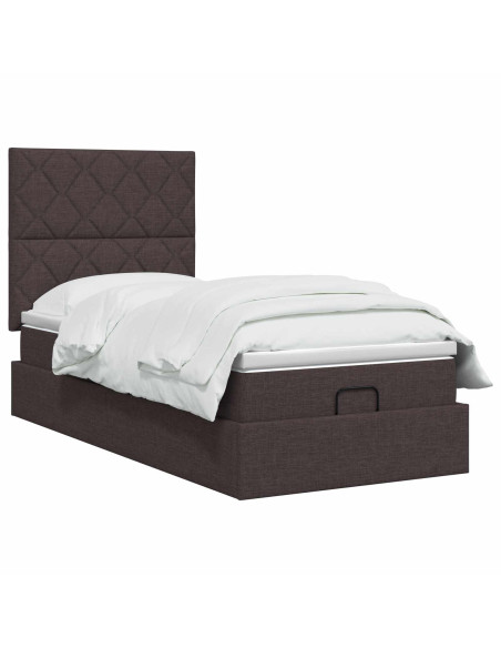 Letto ottomano con materasso Marrone Scuro 100 x 200 cm Tessuto