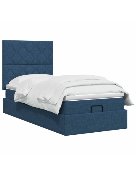 Letto ottomano con materasso Blu 100 x 200 cm Tessuto