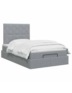 Letto ottomano con materasso Grigio Chiaro 120 x 190 cm Tessuto 2